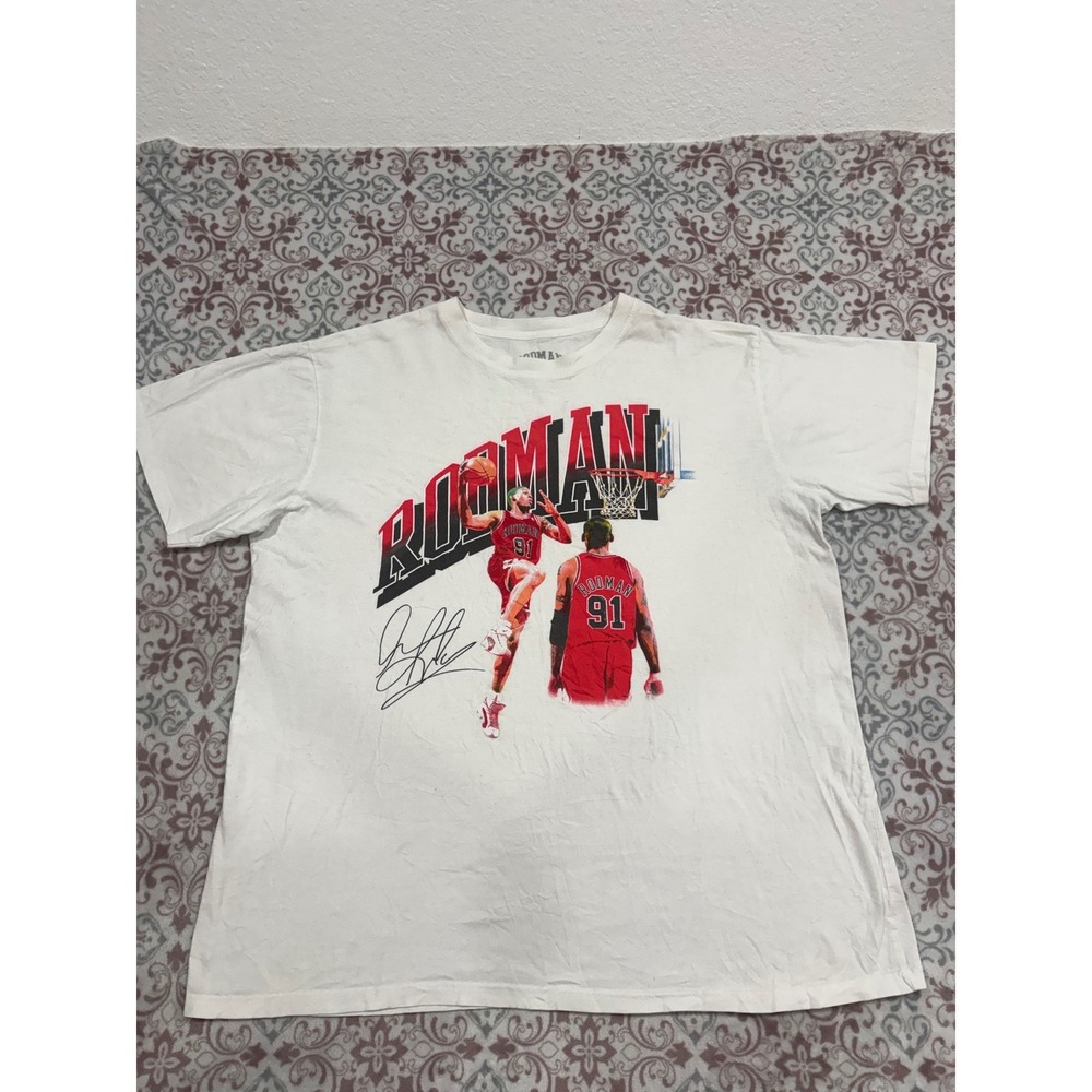 Dennis Rodman Chicago Bulls Graphic T-Shirt Mens 2X White 90s Style Basketball